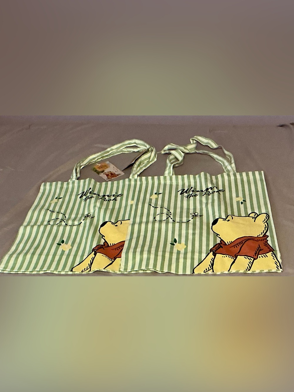 Two-pack of Winnie the Pooh Green Striped Canvas Tote Bag